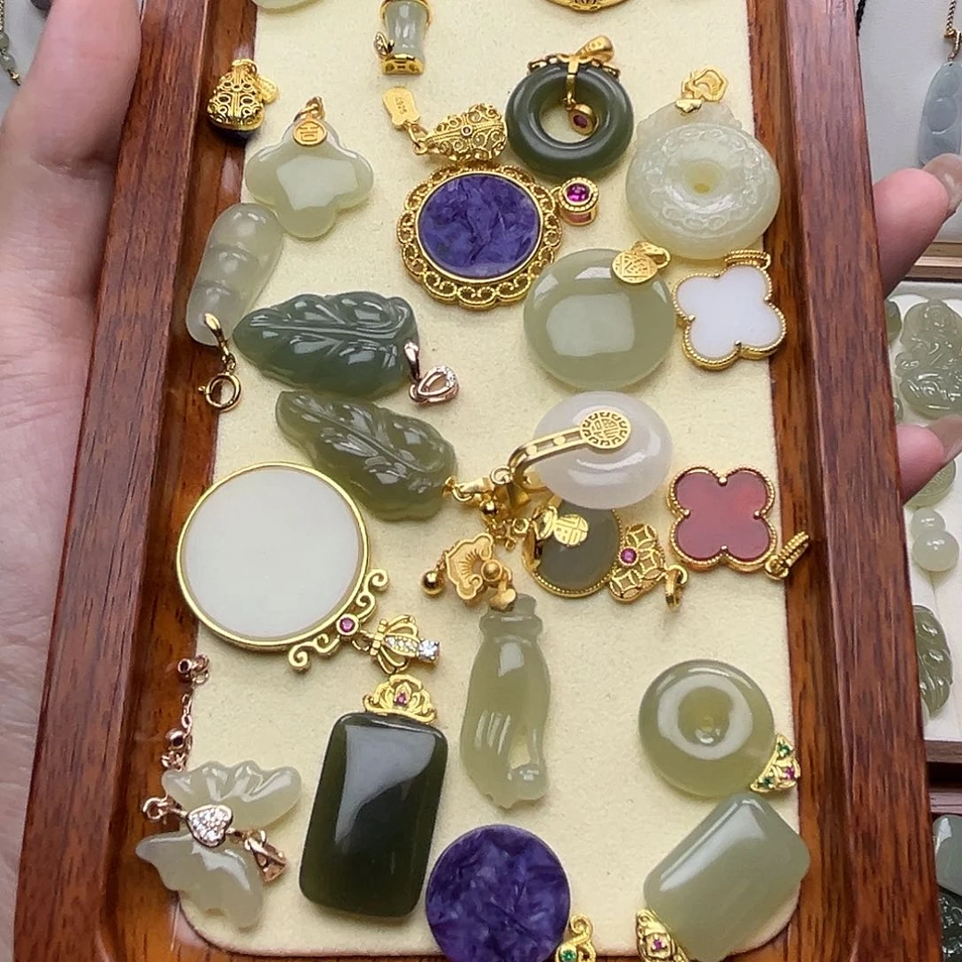 和田玉银S925镶嵌吊坠(不含链)