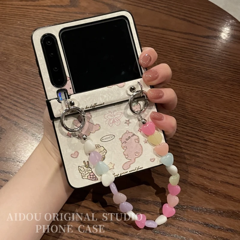 适用华为purax手机壳pocket2折叠屏乳白色烫金蝴蝶猫小米mixflip2