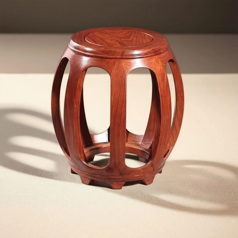 实木圆凳黑酸枝红木色鼓凳仿古中式家用凳子客厅换鞋圆凳矮凳古筝