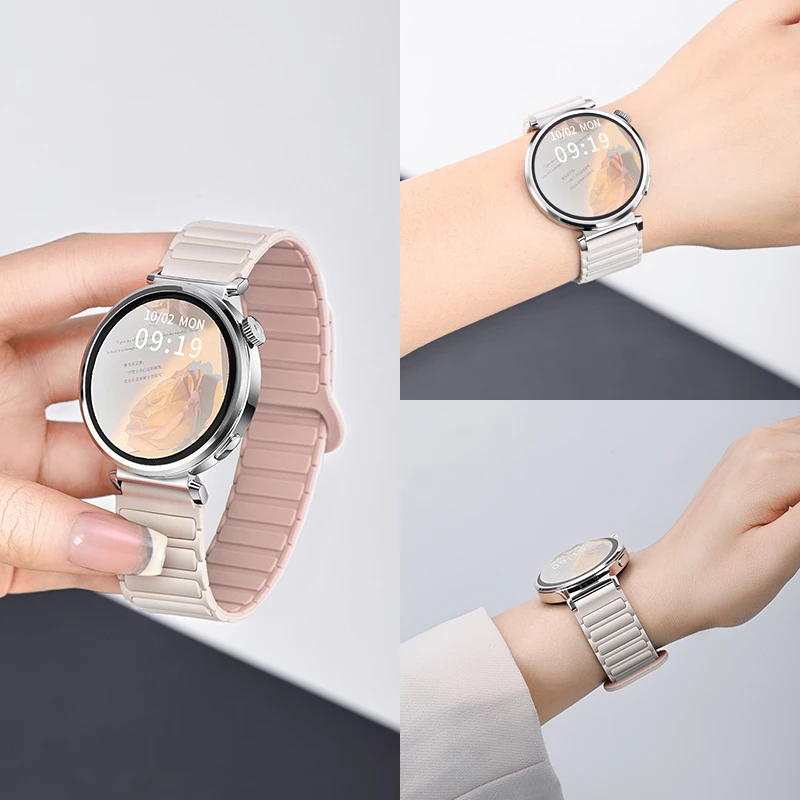 适用华为gt5表带手表gt4春季新款粉色腕带watch3硅胶磁吸pro41mm