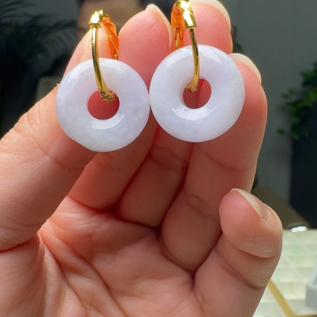 翡翠银S925镶嵌耳饰天然纹