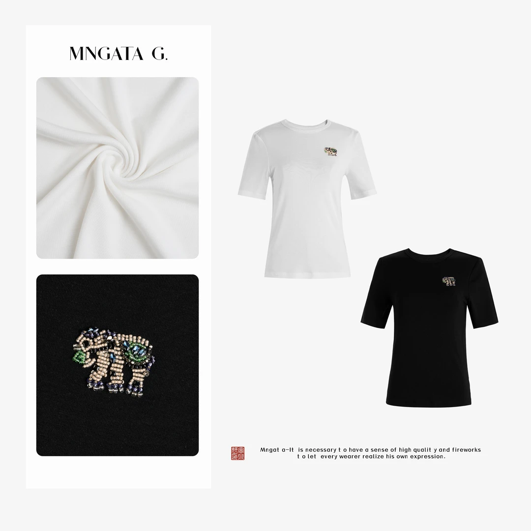 MNGATA G.宫小妍 【珠绣•吉象】莱赛尔夏日新中式中国风短袖5041501