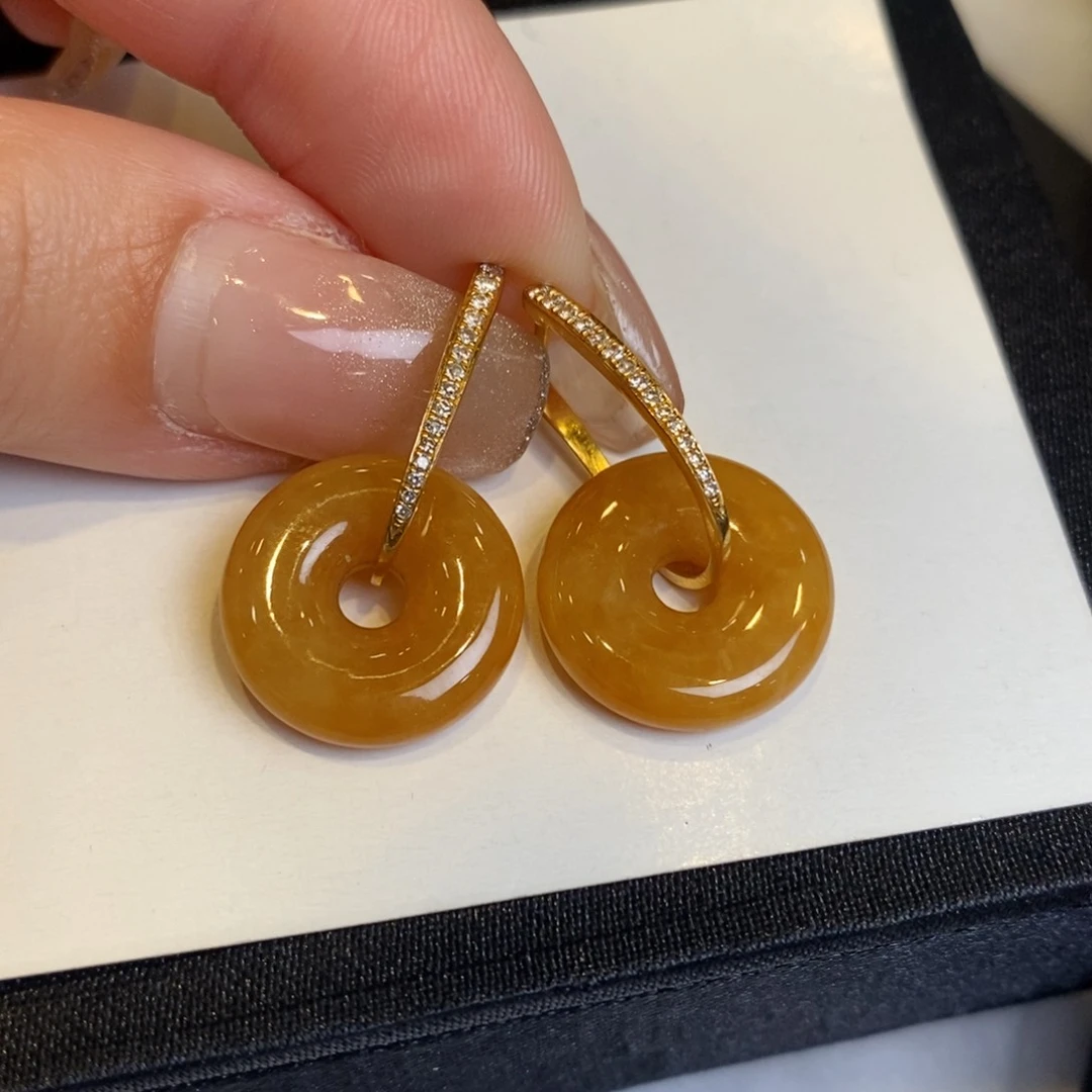 翡翠耳饰18K金镶嵌甜甜圈