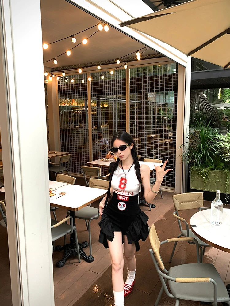 【美高校队】美式辣妹球衣印花连衣裙女2025新款收腰显瘦a字短裙裤