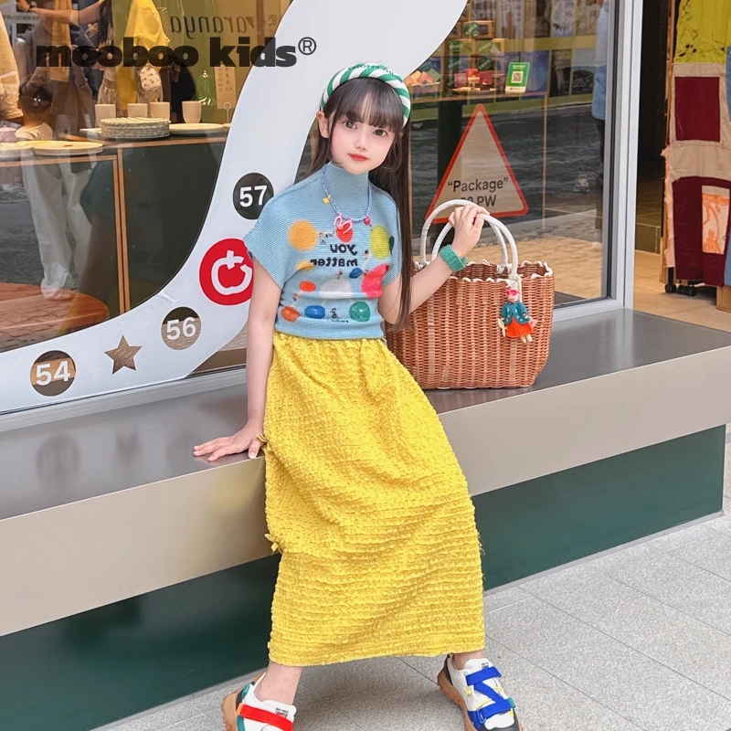 墨宝童装_原创轻薄冰感洋气压褶弹弹衣+层层叠手工缩褶黄半裙儿童