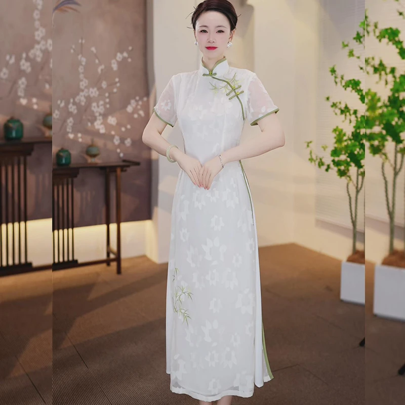 【TT011】2025夏季新款气质提花复古奥黛中国风年轻款旗袍连衣裙