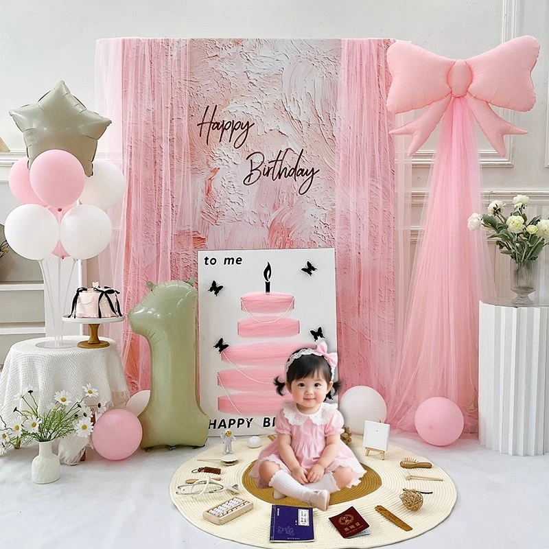 韩系莫奈风花园宝宝周岁生日氛围布置拍照女孩18岁成人礼拍照KT板