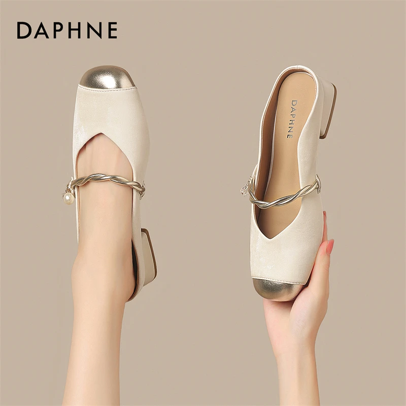 达芙妮方头玛丽珍单鞋女2025新款夏季外穿法式一脚蹬包头半拖鞋S