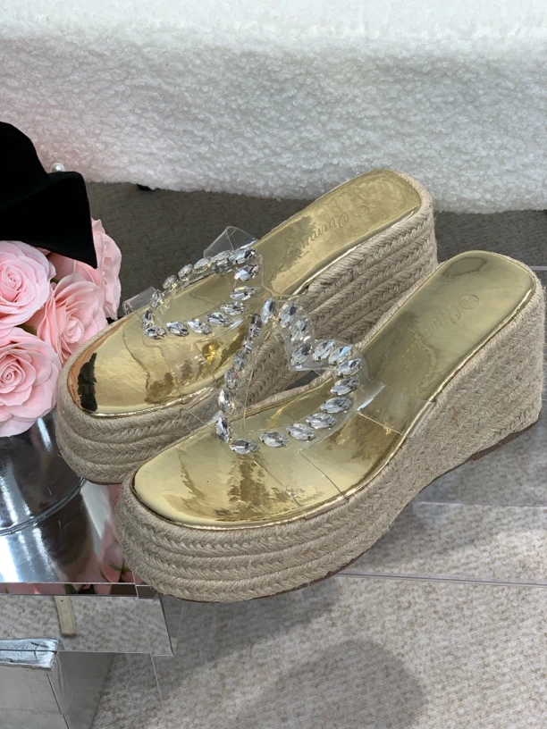 厚底水钻拖鞋女鞋子2025夏季高级感凉拖凉鞋8公分不累脚增高拖鞋