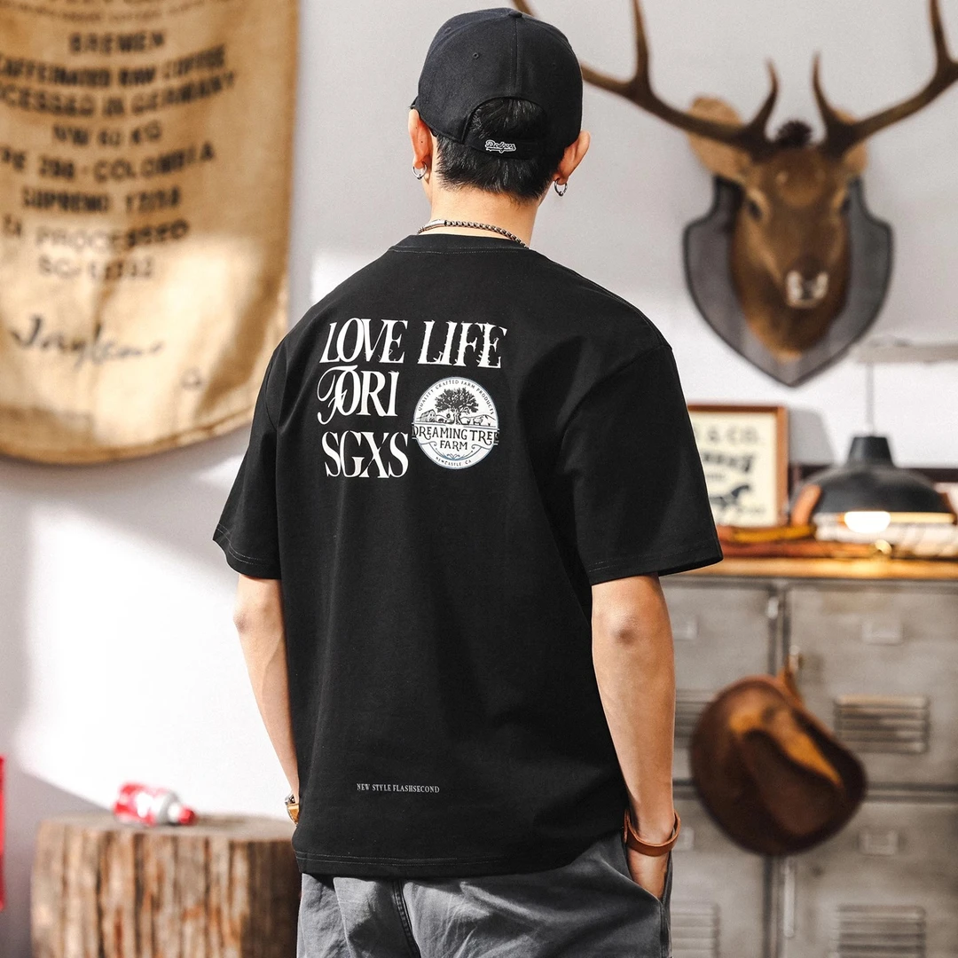 230g潮牌简约字母印花t恤男生短袖夏季潮牌百搭宽松休闲半袖上衣