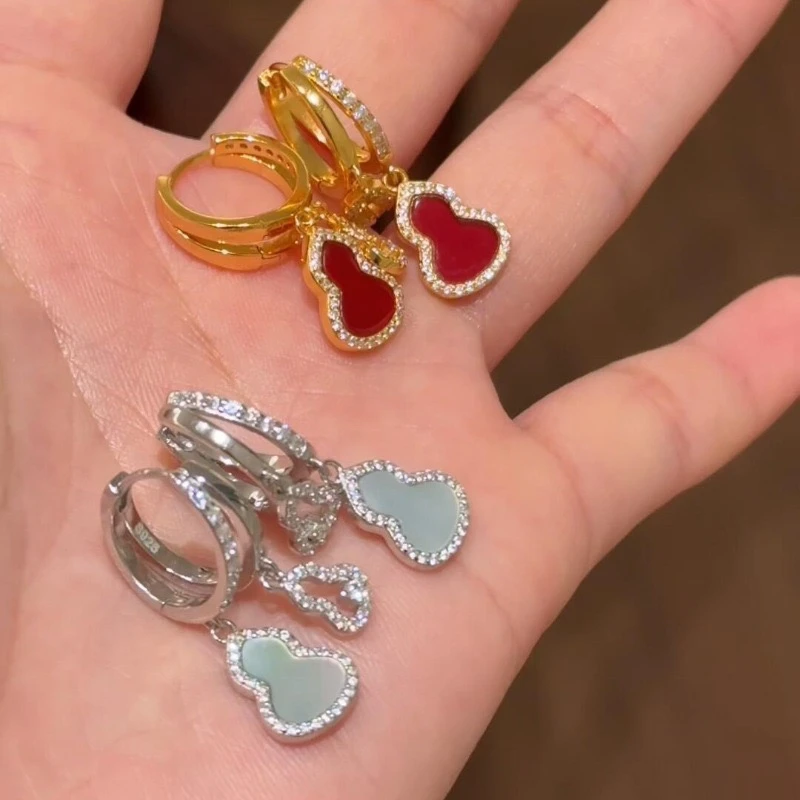 铜合金耳饰 新款金色微镶双葫芦耳环轻奢高级感耳扣气质时尚耳饰