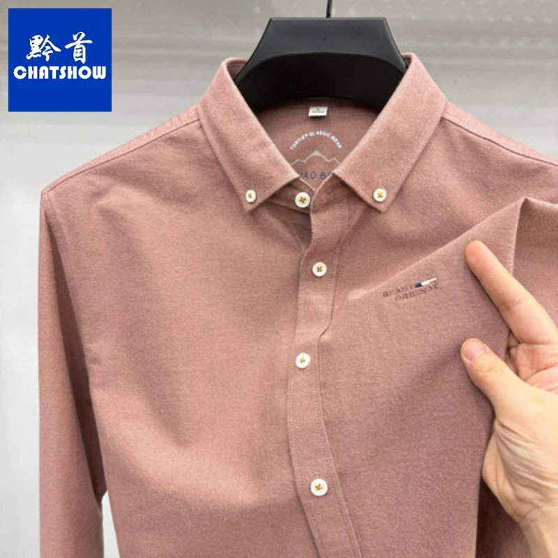 100%纯棉牛津纺男款长袖衬衫新款时尚刺绣衬衣高档百搭休闲衬衫男