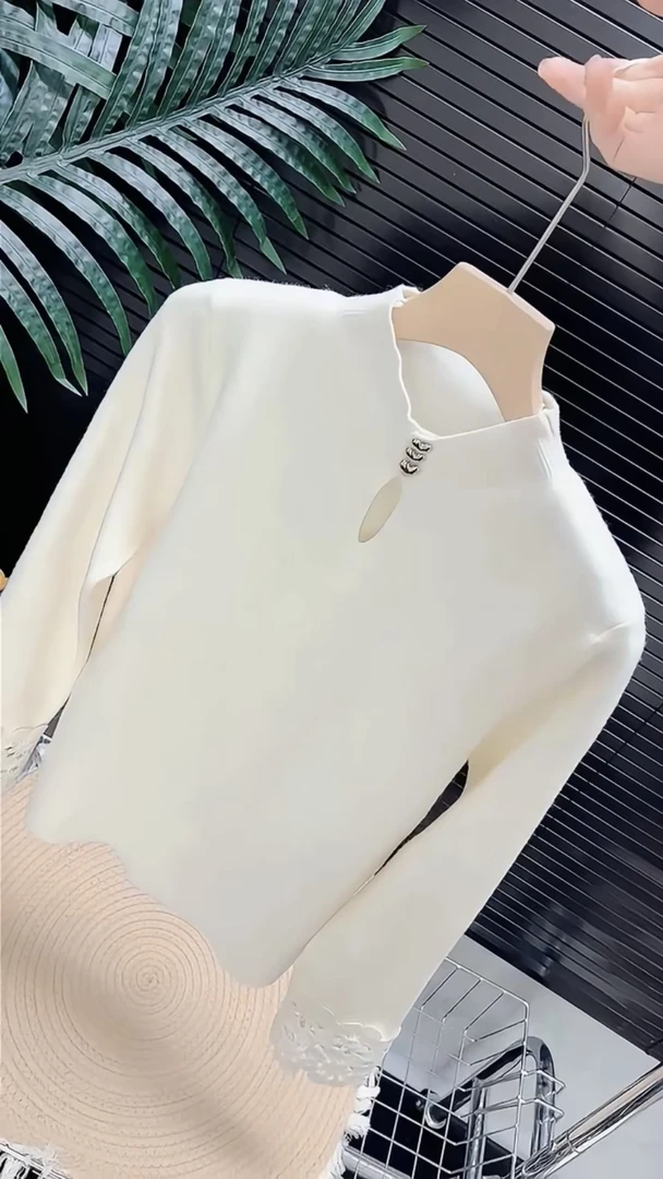 法式温柔风喇叭袖蕾丝镂空拼接针织衫女秋冬季高级感内搭毛衣上衣