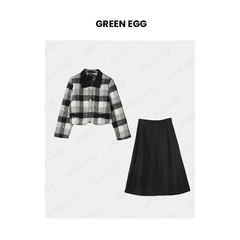 【年末狂欢】7862胖MM氛围感显瘦翻领外套上衣百褶半身裙套装两件套