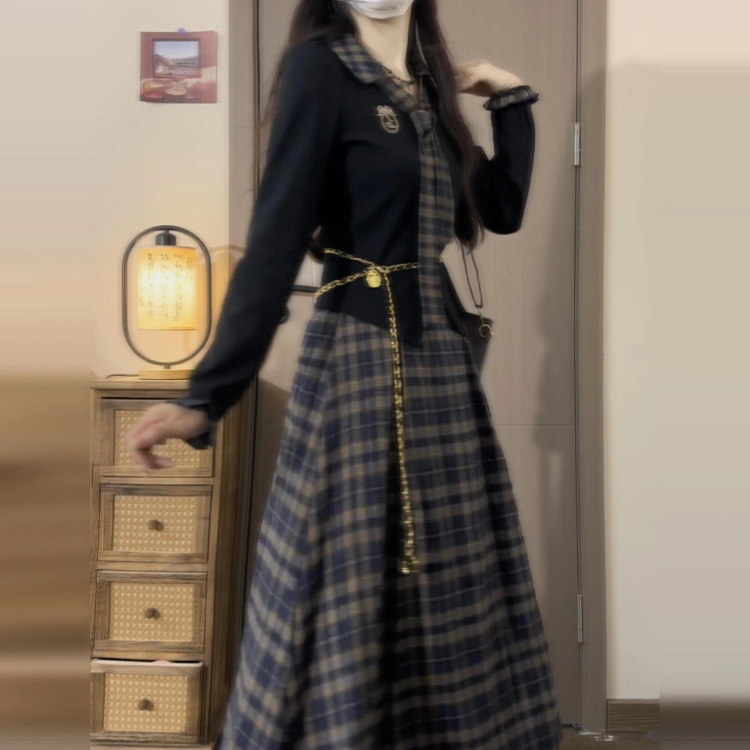 入秋穿搭一整套学院风连衣裙子女装2025新款女生韩系ins衣服长裙