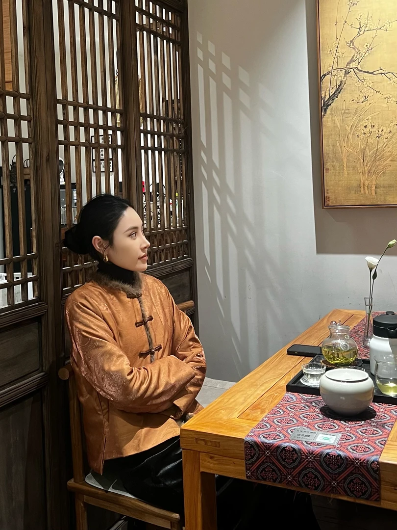 LlLl冬款新中式国风盘扣毛领外套唐装气质风棉服外套