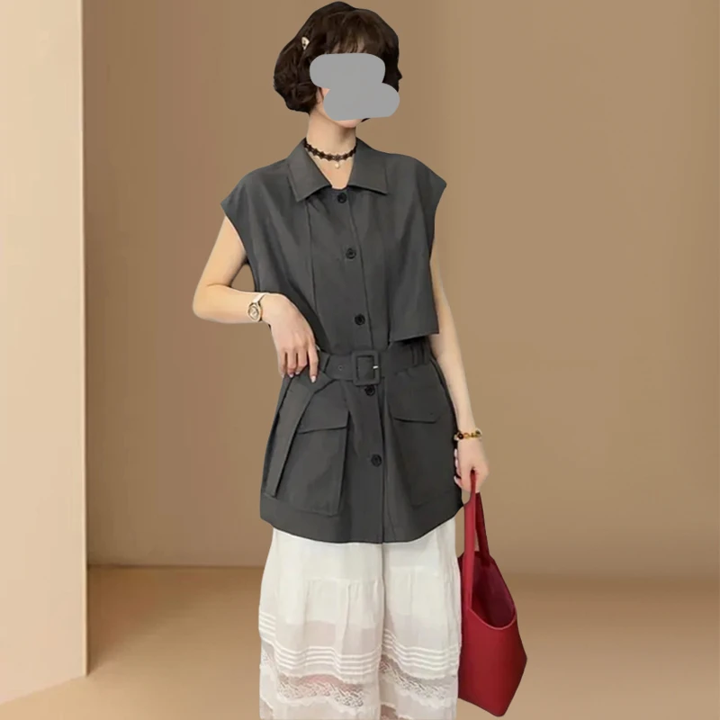 设计感欧货时尚百搭显瘦小香风马甲衬衫显瘦气质工装2025夏季新款