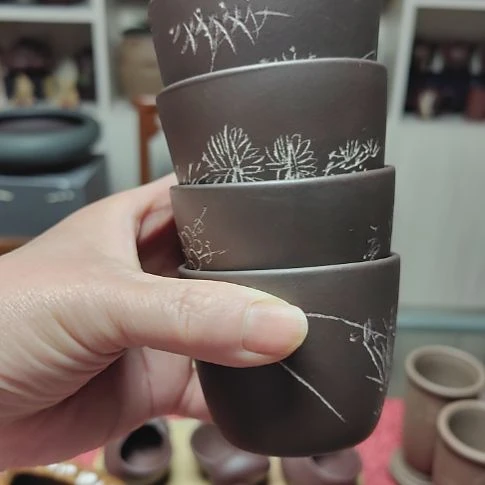 茶杯紫砂小*杨主人杯4只上釉手工制作