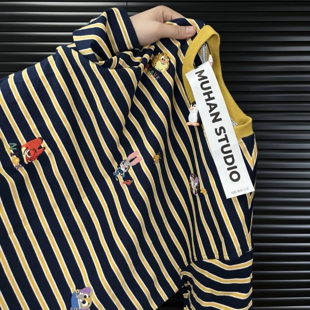 2025夏季新款哺乳衣短袖外出条纹刺绣纯棉产后宽松喂奶短袖t恤夏