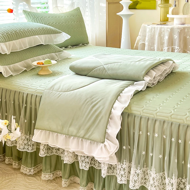 夏季公主风床裙款乳胶凉席夏被四件套夏凉被空调被冰丝席可机水洗
