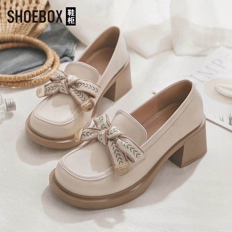 达芙妮集团旗下厚底乐福鞋女2025秋季新款中跟单鞋百搭增高小皮鞋