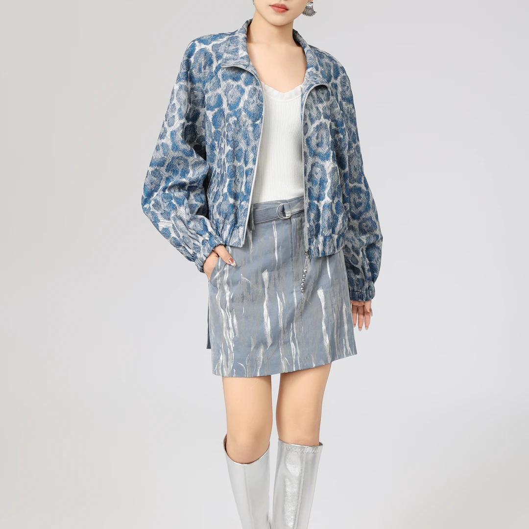 limil/丽米儿新款气质豹纹上衣百搭中长款长袖编织外套女9400170