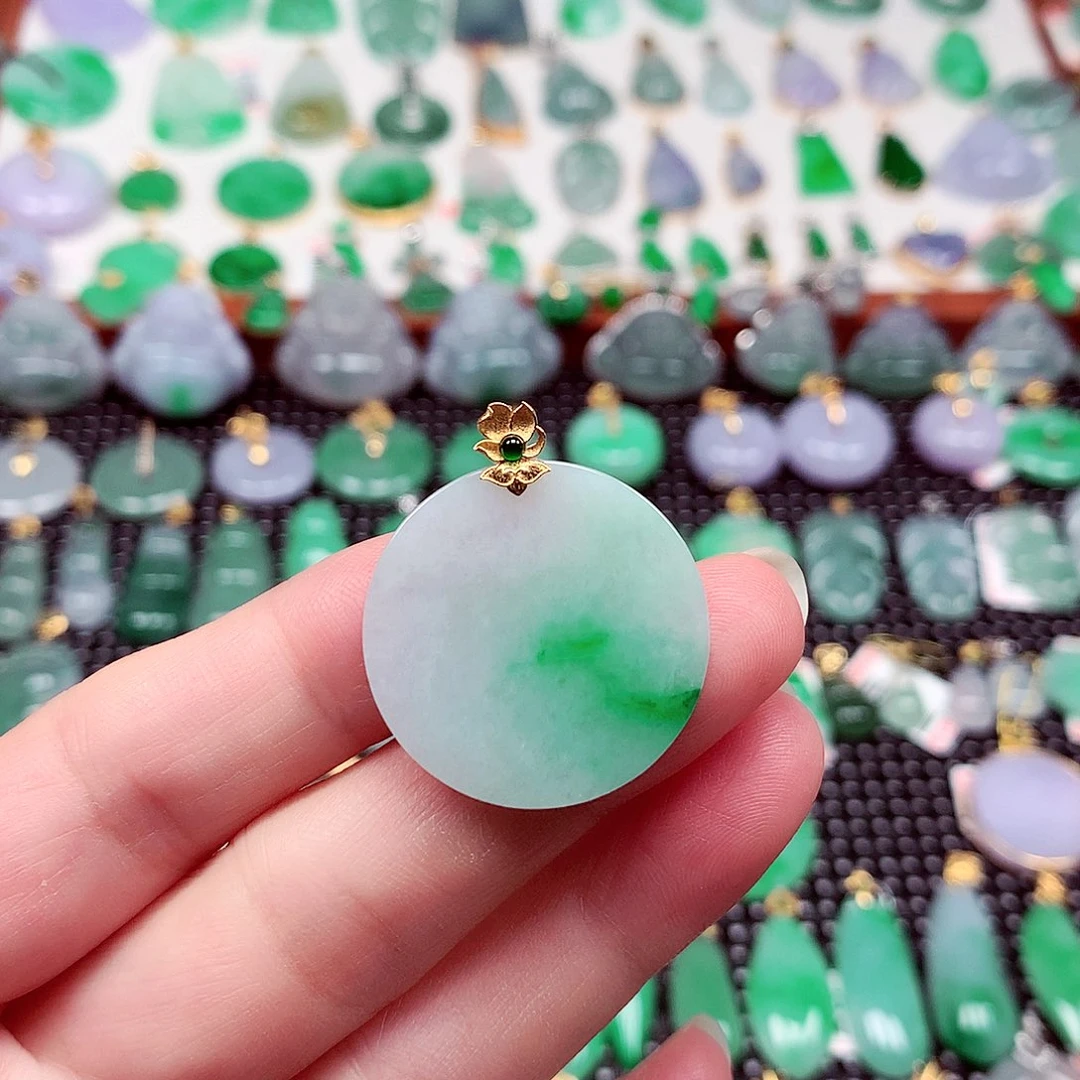 翡翠18K金镶嵌吊坠(不含链)