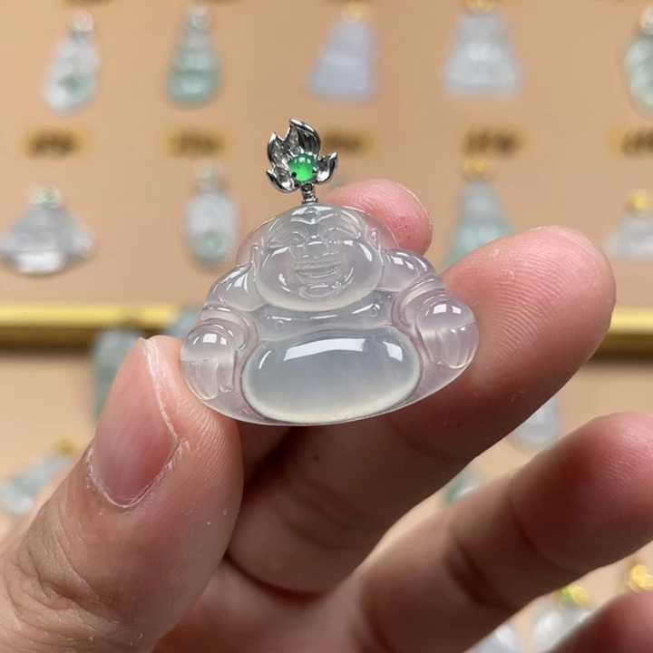 翡翠18K金镶嵌颈饰佛公