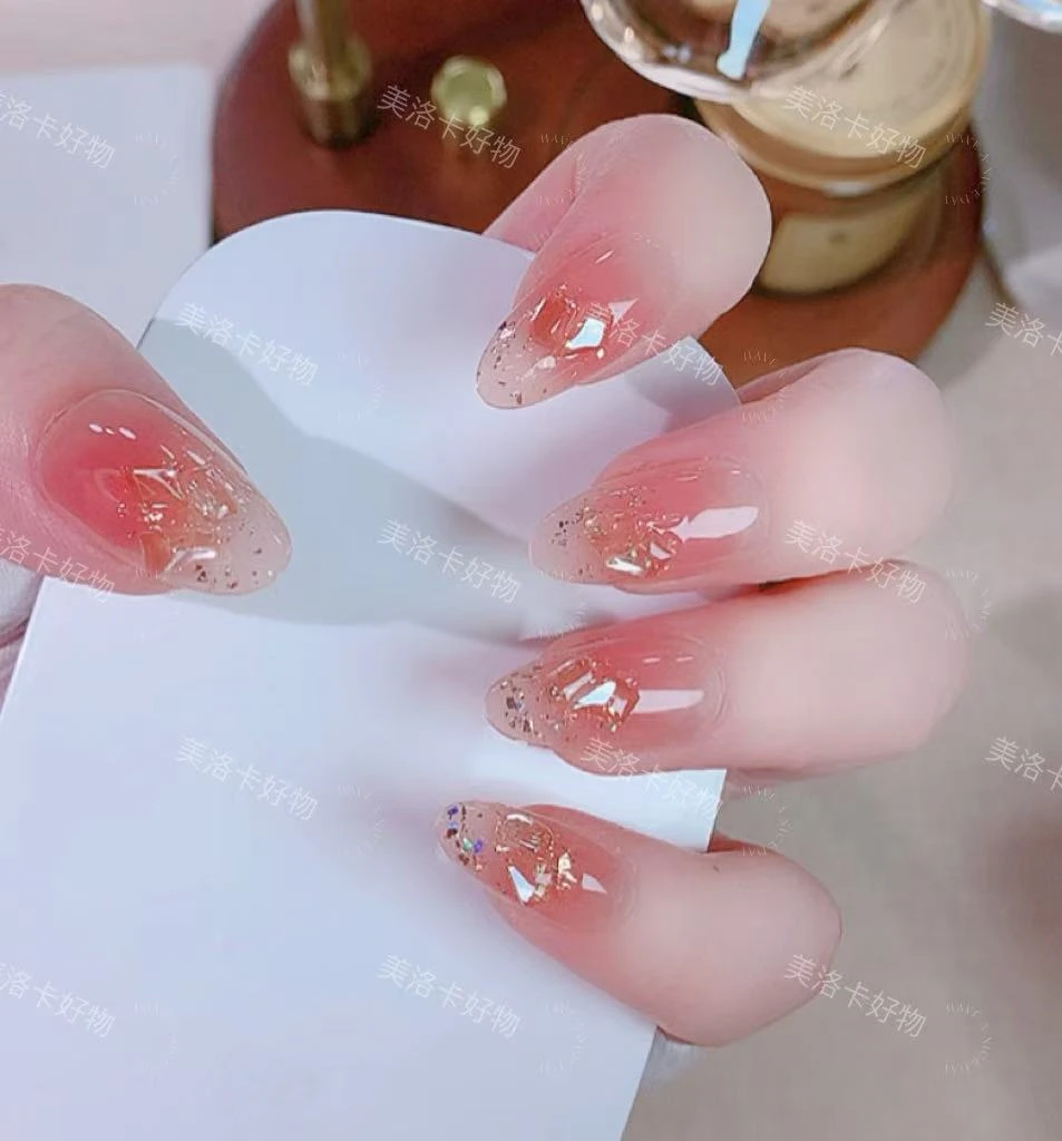 （中长款）高级感显白香槟之夜穿戴甲美甲贴片果冻胶手工甲指甲贴片