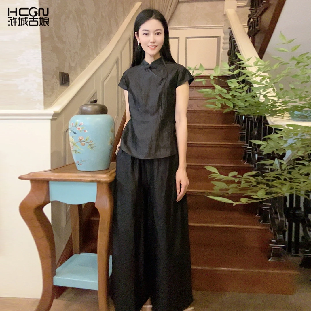 浒城古娘国风宽松女气质优雅减龄女套装WH0500315+WH0500316