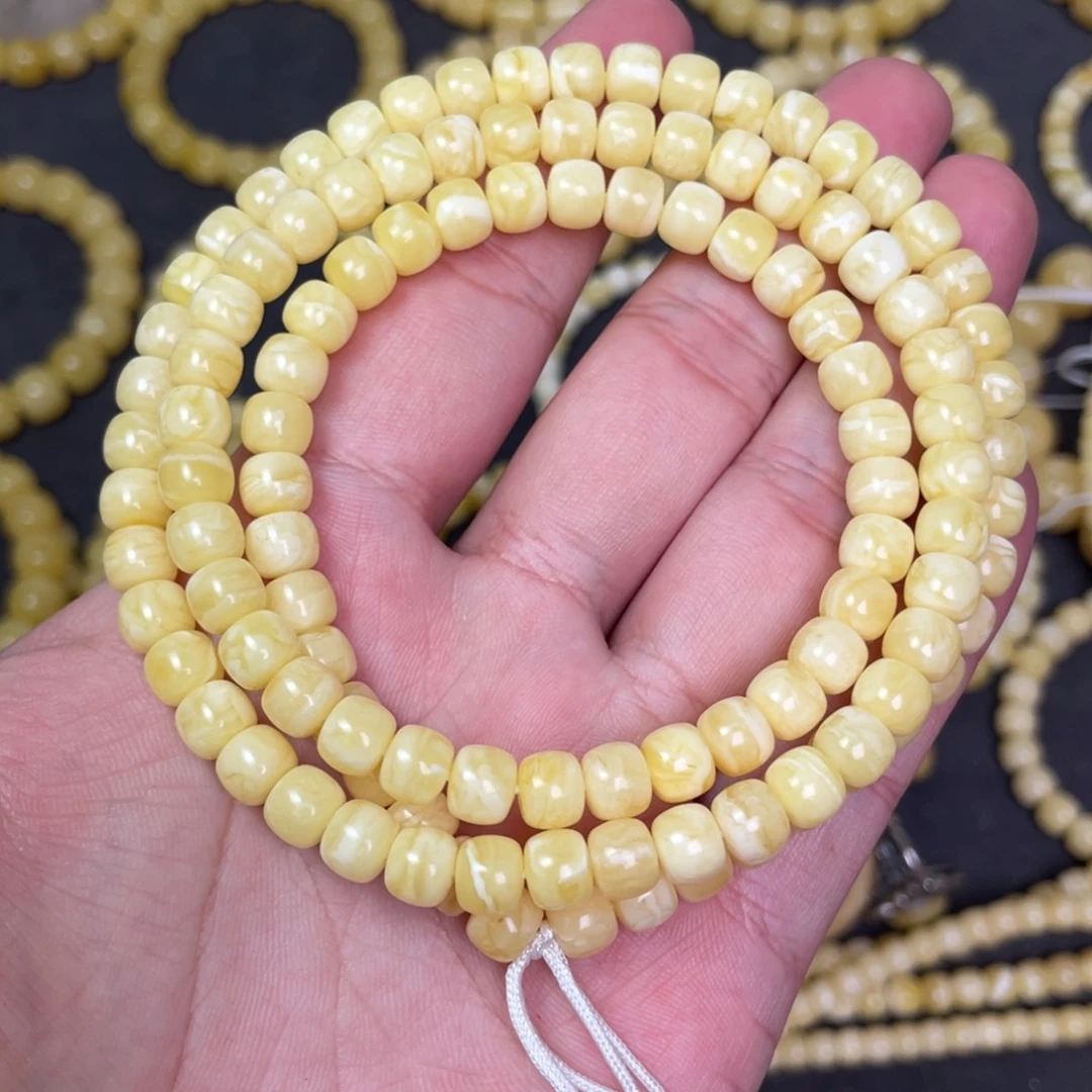 蜜蜡未镶嵌裸石虎皮纹蜜蜡佛珠7mm