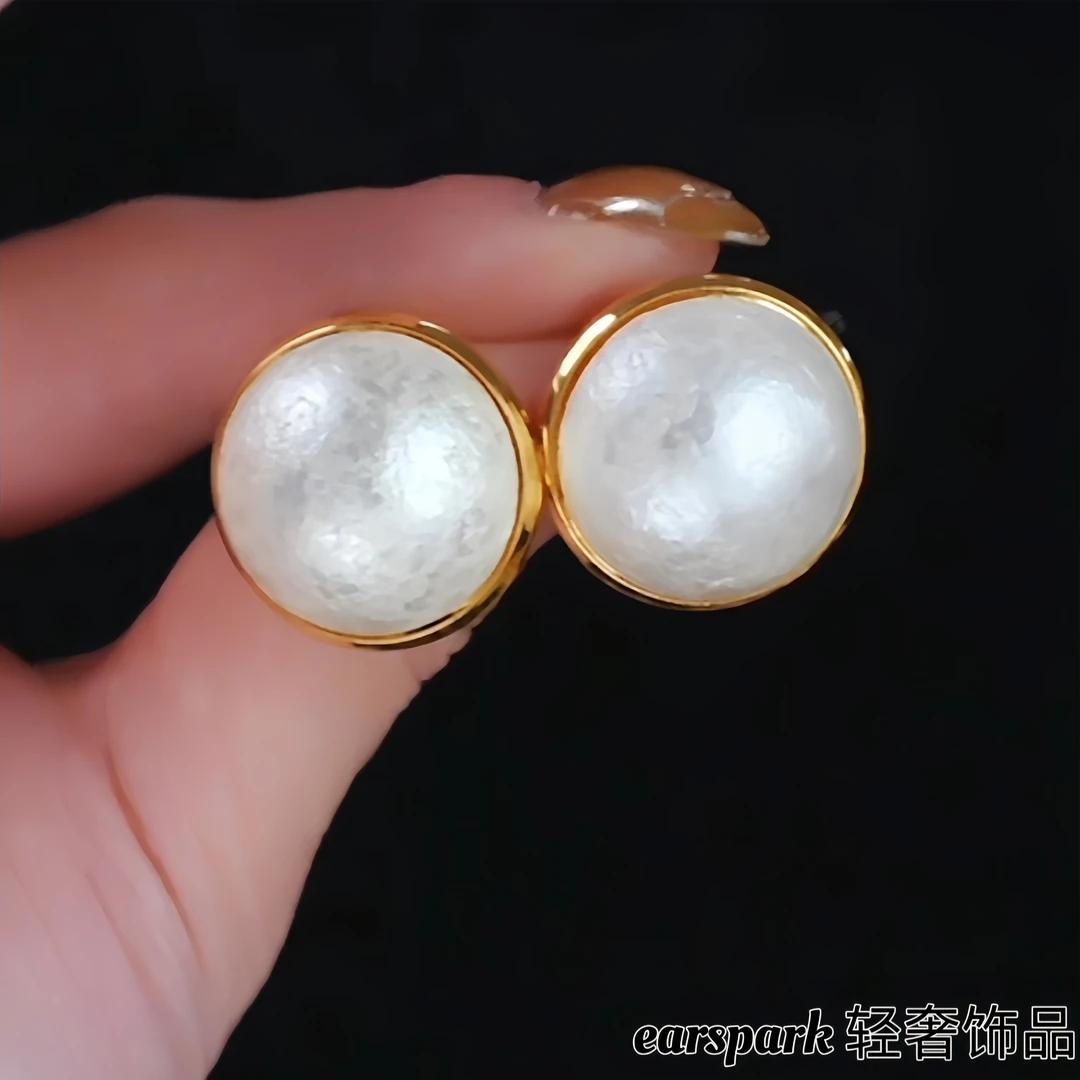 EarSpark 黄铜仿珍珠耳饰 棉花珠轻款新疆热压耳饰25银针金属气质