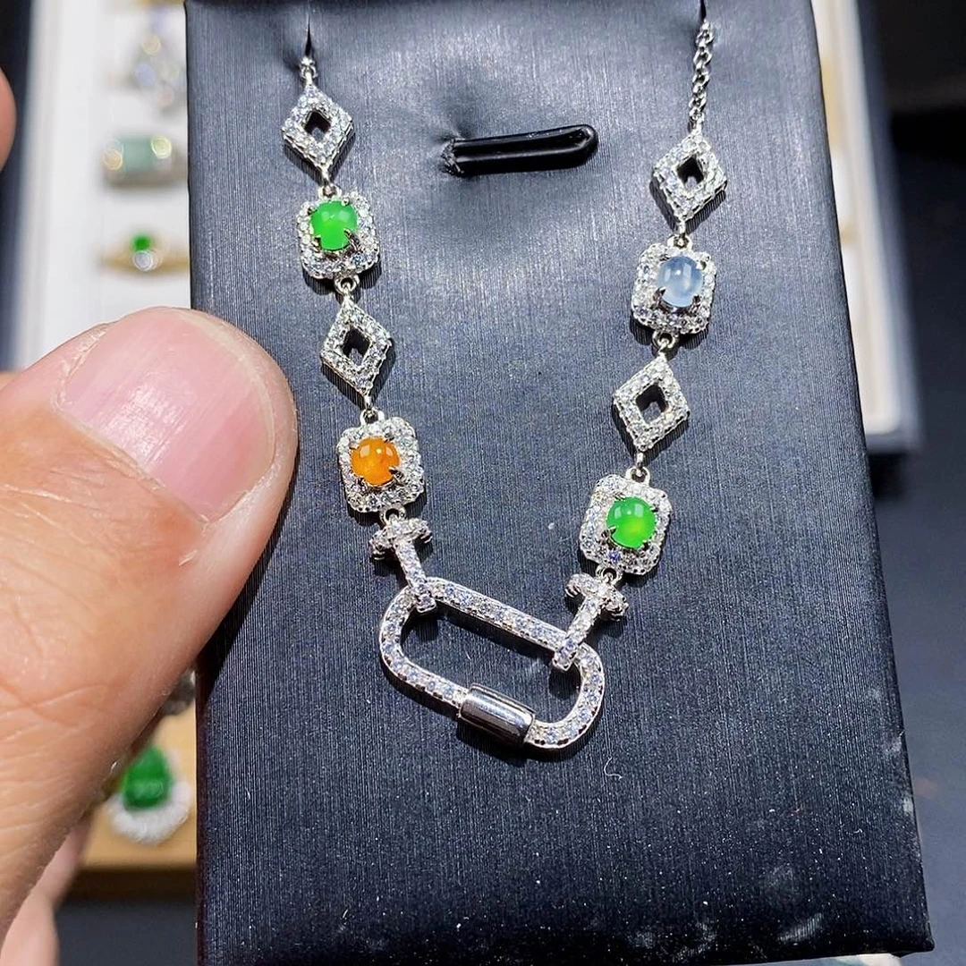 颈饰银S925镶嵌翡翠w w