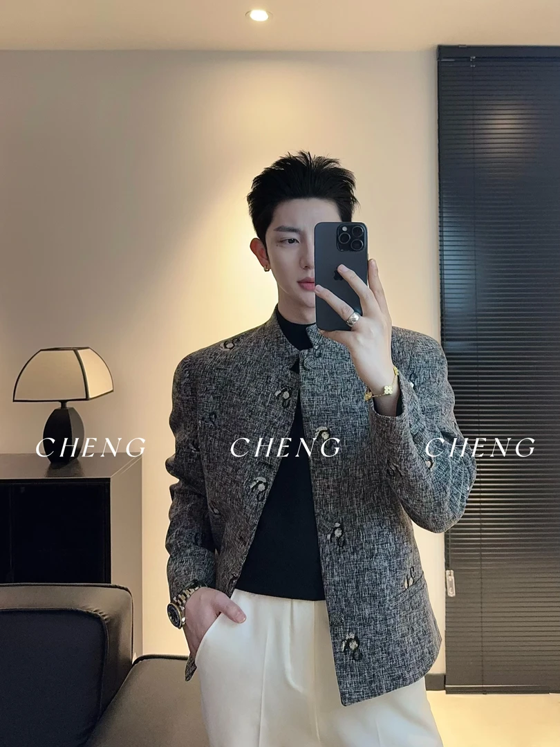 「程程的试衣间」新品高级设计款小香风立领西装外套时尚百搭西服男