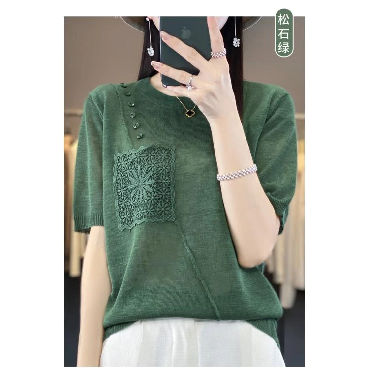 【A823】亚麻竹节麻口袋扣子短袖