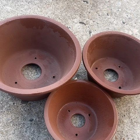 紫砂宜兴紫砂花盆朱泥碗盆三件套