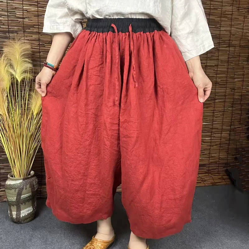 2025夏款文艺复古亚麻休闲百搭文艺女士宽松裤子冬瓜裤200斤以下