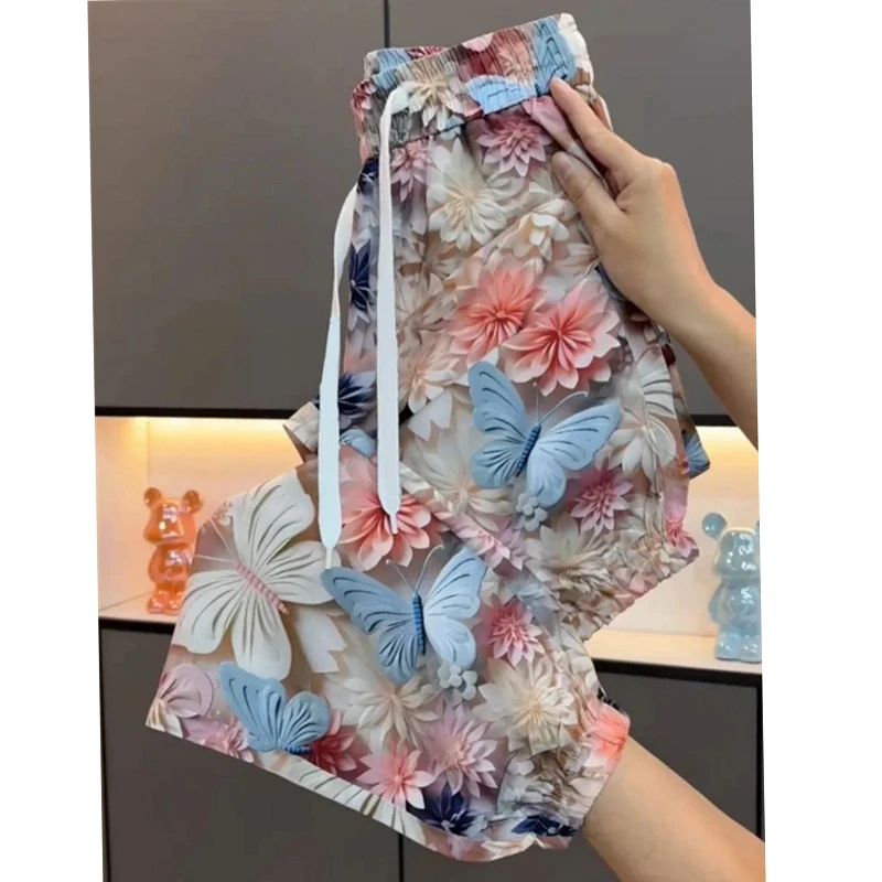 凉凉裤冰丝裤女夏季薄款花裤宽松显瘦休闲裤女九分裤束脚裤哈伦裤