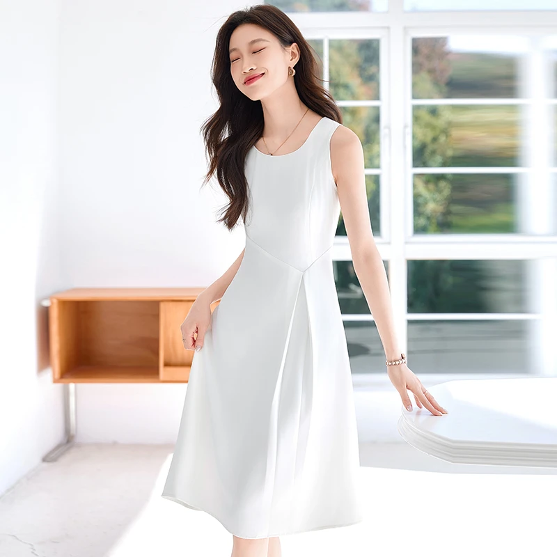 白色无袖连衣裙女2025春夏气质高级感修身裙子百搭内搭打底中长裙