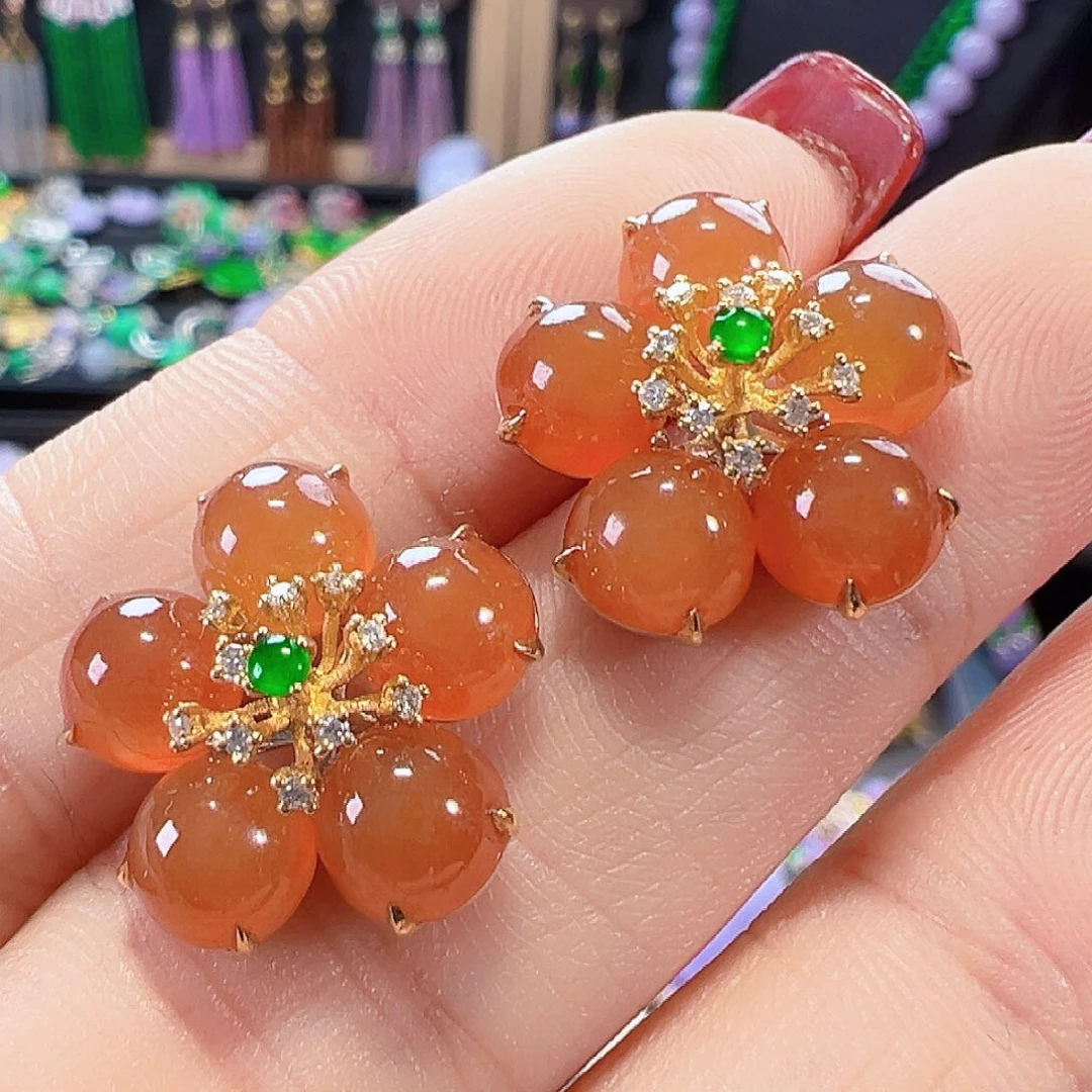 翡翠18K金镶嵌耳饰签收后24小时鉴赏期