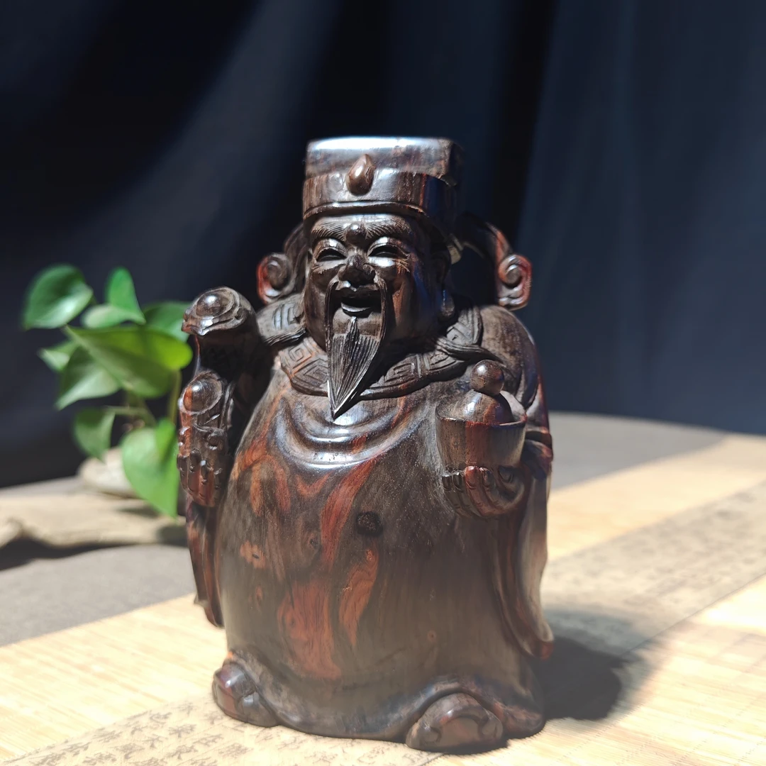 大红酸枝财神摆件整块手工雕刻清刀工艺原木无漆无蜡，高度21公分