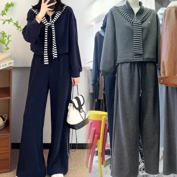 25B56加绒时尚洋气休闲两件套（衣长53、裤长103）