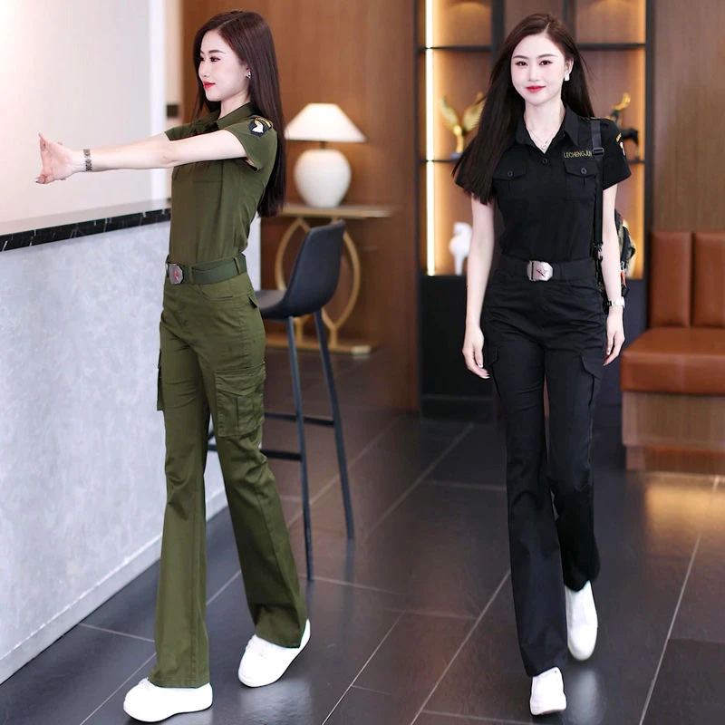 迷彩服女短袖T恤微喇叭裤夏季新款洋气减龄军旅风工装套装休闲潮