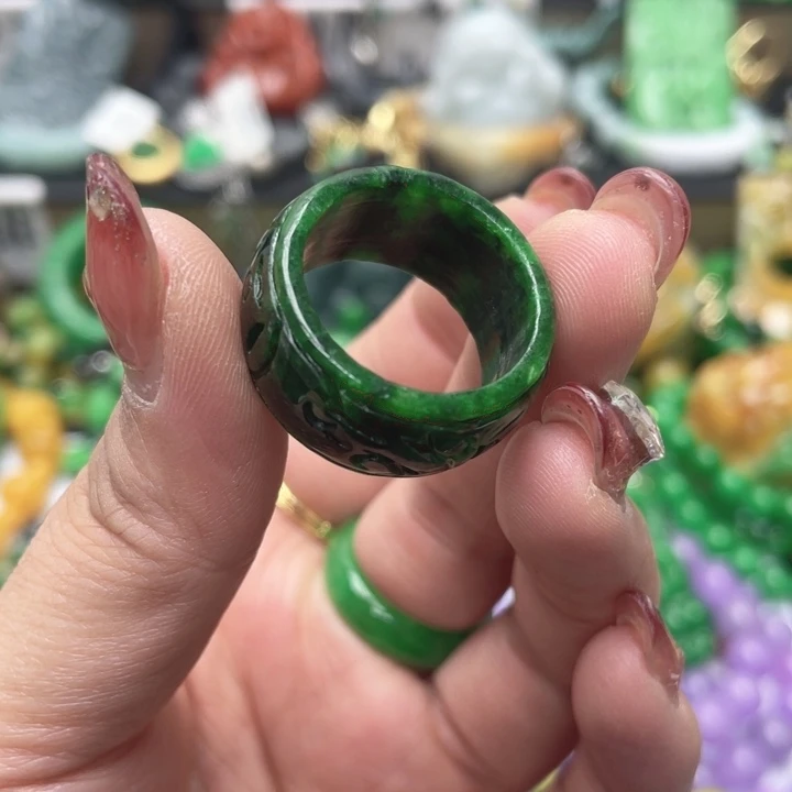 翡翠未镶嵌手链戒指干青处理6