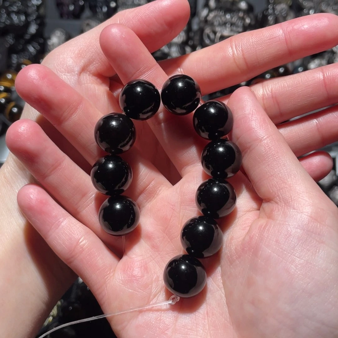 黑曜岩手串未镶嵌跳****八