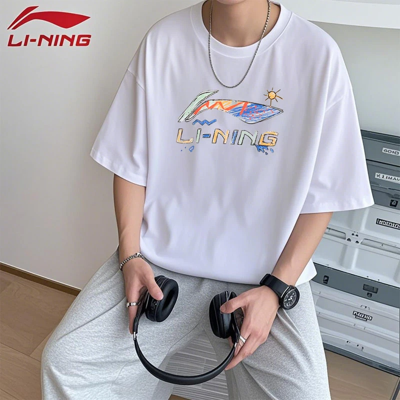 李宁短袖男夏季新款宽松透气时尚青少年潮流休闲跑步运动T恤