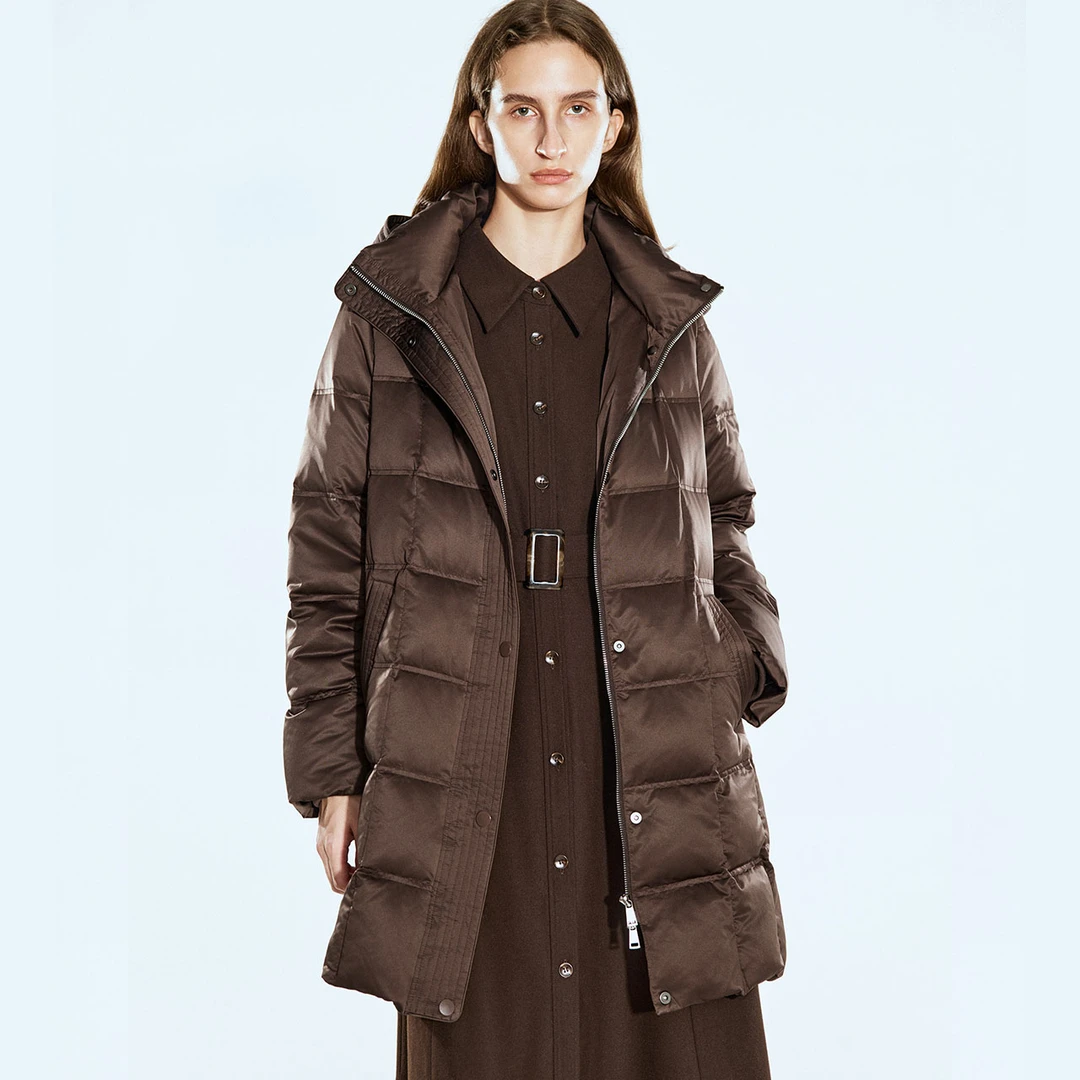 COVERINS2024冬季美拉德绗缝缎面连帽羽绒服CC34508250
