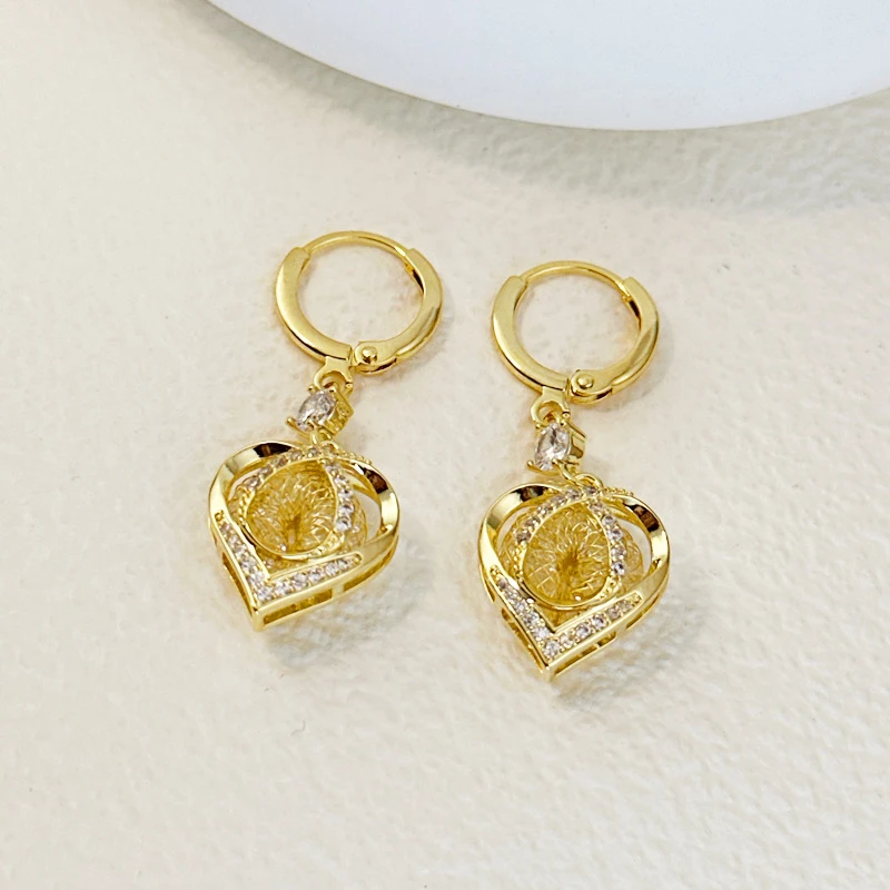 铜合金合成锆石耳饰 [心有所属]金色小众原创设计爱心轻奢耳环