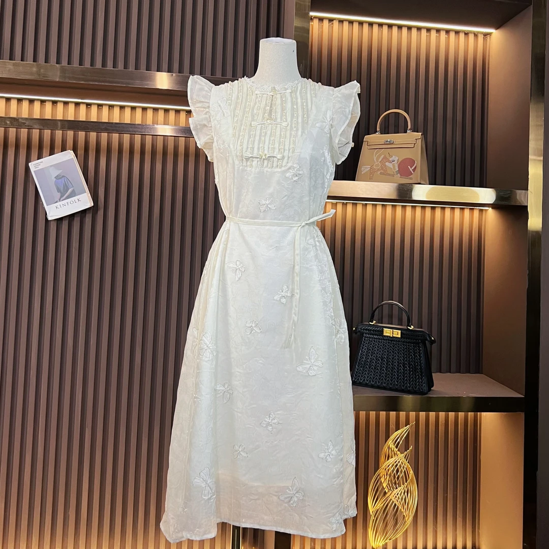 收腰长裙连衣裙气质轻奢法式晚礼服泡泡袖设计师显瘦