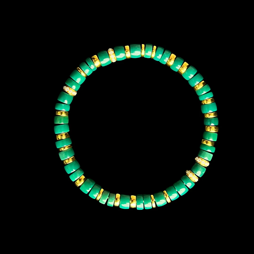 13#绿松18K金单圈手串 珠径5-5.5mm 手围14cm总重约17.8g